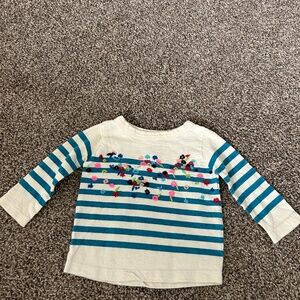 Peek Little Peanut Baby Top | Embroidered Floral Stripe Tee | Size 3-6m